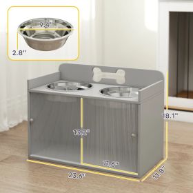 Elevated Dog Bowls With Storage, Raised Dog Bowl Stand With 2 Stainless Steel Bowl For Large Dogs, Gray
