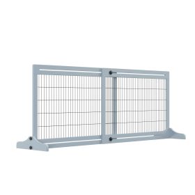 71" W x 27.25" H Extra Wide Freestanding Pet Gate with Adjustable Length Dog, Cat, Barrier for House, Doorway, Hallway, Blue-Gray