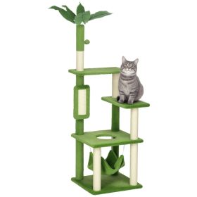 PawHut Cat Tree For Indoor Cats With Hammock, Cat Tower, Green