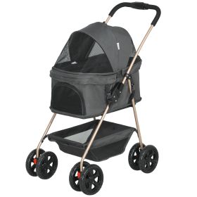 3 in 1 Pet Stroller with Detachable Carrier, Foldable Dog Stroller with Storage Basket, Cupholder, for Mini Dogs, Gray